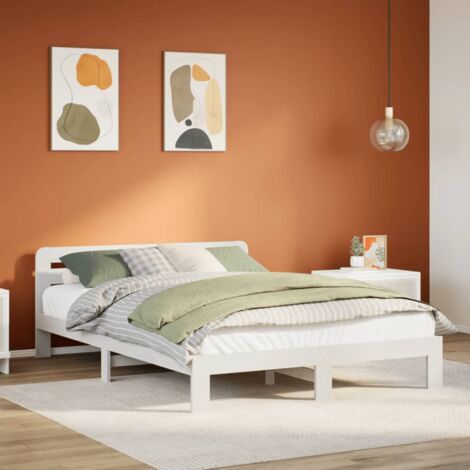 Cadre de lit sans matelas blanc 150x200 cm bois de pin massif vidaXL (1/5)