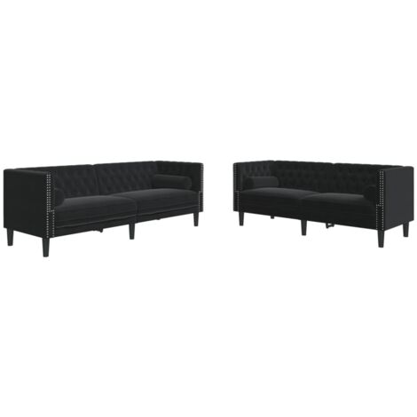 Vidaxl – Canapé Chesterfield 2 places noir velours – Dimensions 174x74,5x70,5cm – Traversins inclus – Confort optimal pour salon (1/5)