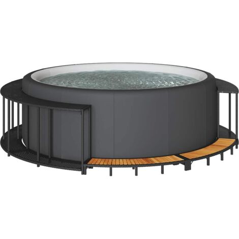 Vidaxl – Entourage de spa avec rangement et marche en poly rotin noir – Matériau résistant aux intempéries – Design élégant pour spas portables