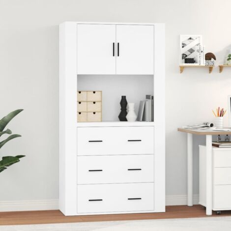 Vidaxl – Buffet haut en bois d'ingénierie blanc – Grand espace de rangement – Résistant à l'humidité – Fixation murale pour gain de place (1/5)