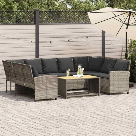 vidaXL Canapé de jardin et coussins gris clair résine tressée (1/5)
