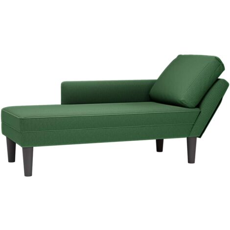 Chaise longue avec coussin vert foncé tissu en velours côtelé vidaXL