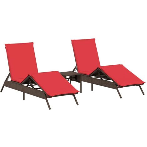 vidaXL Chaises longues lot de 2 avec table marron résine tressée (1/5)