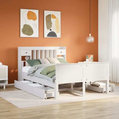 vidaXL Lit bibliothèque sans matelas blanc 150x200 cm bois pin massif (1/5)
