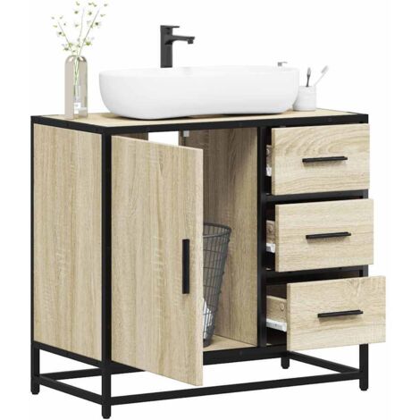 Vidaxl – Meuble sous vasque simple chêne sonoma – Bois d'ingénierie résistant à l'humidité – Grand espace de rangement – Design rétro élégant