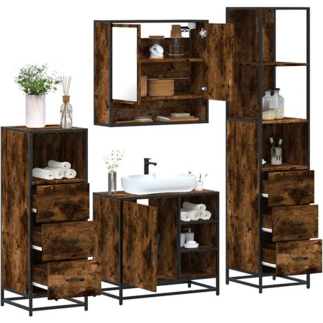 vidaXL 4 Piece Bathroom Furniture Set Smoked Oak Engineered Wood (1/5)