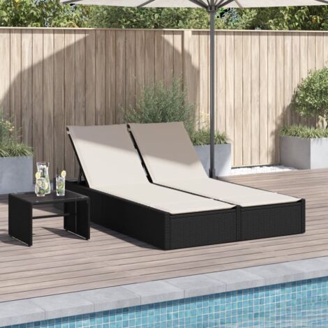 vidaXL Double Sun Lounger with Cushions Black Poly Rattan (1/5)