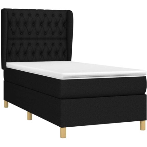 Lit à sommier tapissier avec matelas Noir 90x200 cm Tissu (1/5)