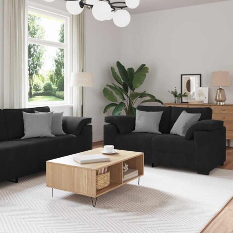 vidaXL Ensemble de canapés 3 pcs avec coussins Noir Velours (1/5)