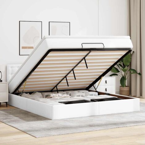 vidaXL Cadre de lit ottoman avec matelas blanc 180x200 cm similicuir (1/5)
