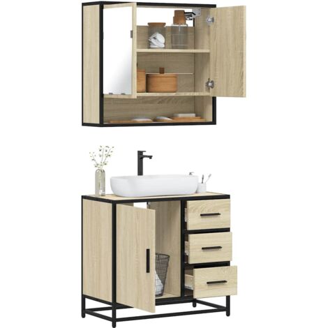 vidaXL 2 Piece Bathroom Furniture Set Sonoma Oak Engineered Wood (1/5)