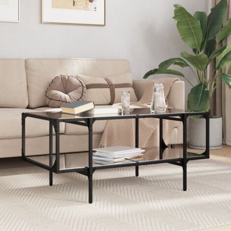 vidaXL Table basse avec dessus en verre noir 98,5x50x45 cm acier (1/5)