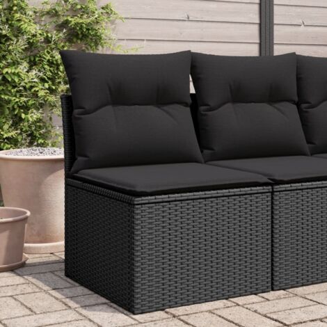 Vidaxl – Canapé de jardin sans accoudoirs avec coussins en polyrotin noir – Résistant aux intempéries – Espace de rangement sous l'assise – 2 places