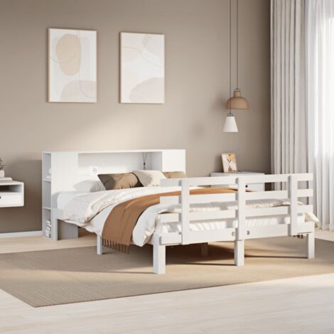 Lit bibliothèque sans matelas blanc 140x200 cm bois pin massif vidaXL (1/5)