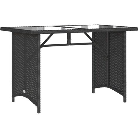 Vidaxl – Table de jardin en poly rotin avec verre trempé noir 110x68x70 cm – Résistante aux UV – Pour terrasse et jardin