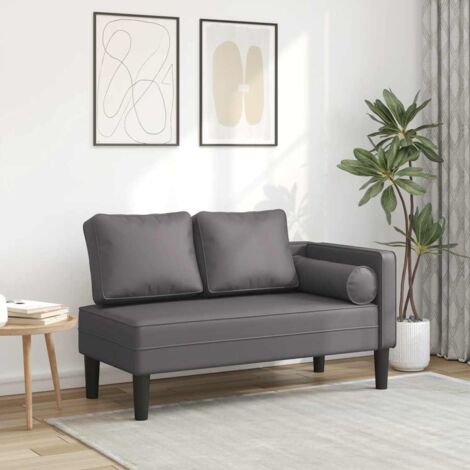 Vidaxl – Chaise longue méridienne avec coussins gris similicuir – Dimensions 116,5 x 62 x 57,5 cm – Assise confortable en mousse haute résilience