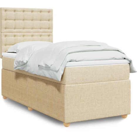 Sommier à lattes de lit avec matelas Crème 90x200 cm Tissu vidaXL (1/5)