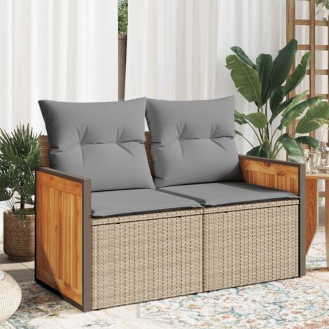 Canapé de jardin avec coussins 2 places beige résine tressée vidaXL (1/5)
