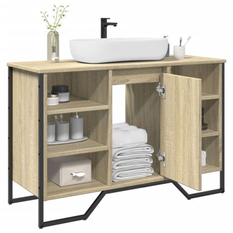 Vidaxl – Armoire lavabo salle de bain chêne sonoma 91x35x60 cm – Bois d'ingénierie – Fixation murale incluse – Grand espace de rangement
