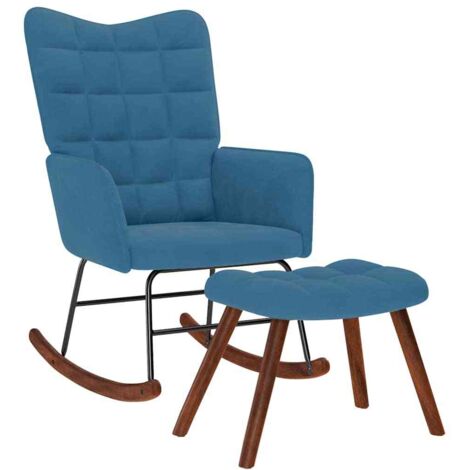 vidaXL Rocking Chair with Stool Blue Velvet (1/5)