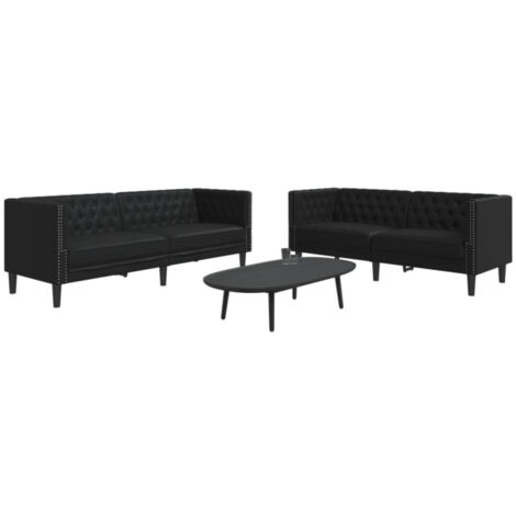 Ensemble de canapé Chesterfield 2 pcs noir similicuir vidaXL