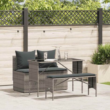 vidaXL Ensemble à manger de jardin 3 pcs coussins gris résine tressée (1/5)