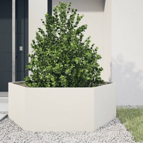 Vidaxl – Jardinière hexagonale blanche 138x120x45 cm en acier – Modèle surélevé sans fond – Pour cultures variées et contrôle du sol (1/5)