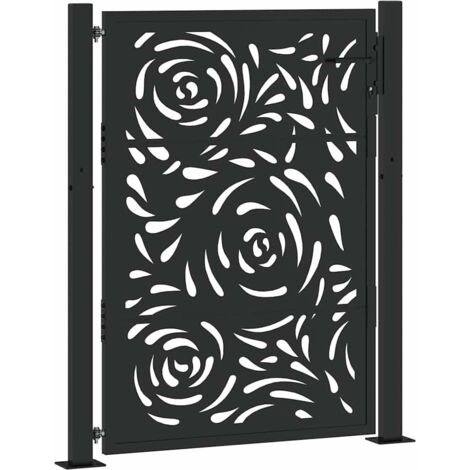 Vidaxl – Portail de jardin noir 105 x 130 cm en acier galvanisé – Design découpé au laser – Système de verrouillage avec 3 clés – Assemblage facile