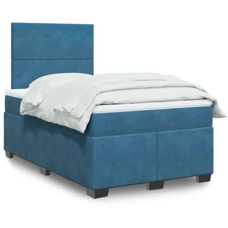 vidaXL Sommier à lattes de lit et matelas bleu 120x190 cm velours (1/5)