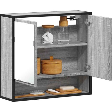 vidaXL Armoire à miroir de salle de bain sonoma gris bois d’ingénierie (1/5)