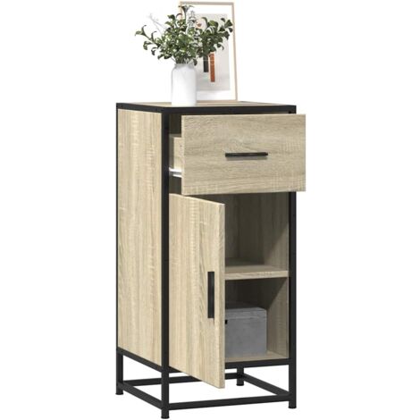 Vidaxl – Buffet chêne sonoma 35,5x35x76 cm – bois d'ingénierie et métal – cadre stable et durable – grand espace de rangement avec 1 tiroir et 2 étagères (1/5)