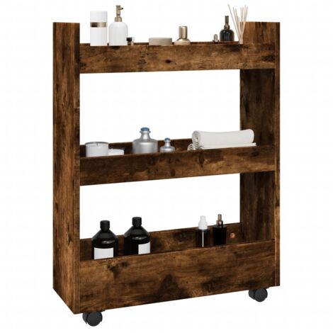 vidaXL Narrow Storage Trolley 3 Tier Smoked Oak Engineered Wood (1/5)