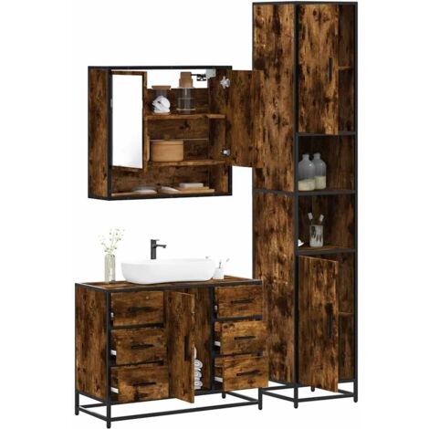 vidaXL 3 Piece Bathroom Furniture Set Smoked Oak Engineered Wood (1/5)