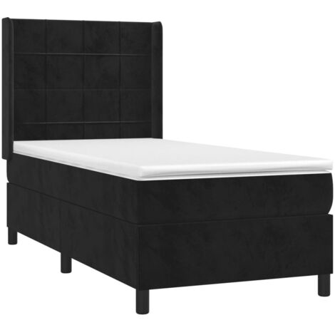 Lit à sommier tapissier avec matelas Noir 90x200 cm Velours (1/5)