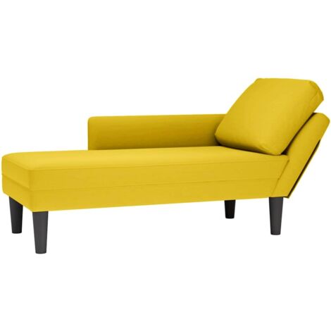 Vidaxl – Fauteuil long relax jaune velours – Coussin inclus – Accoudoir droit – Dimensions 132x56x70 cm – Capacité 110 kg