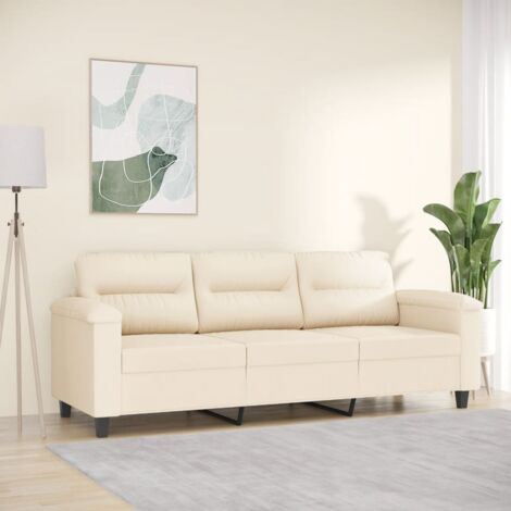 vidaXL Canapé à 3 places Beige 180 cm Tissu microfibre (1/5)