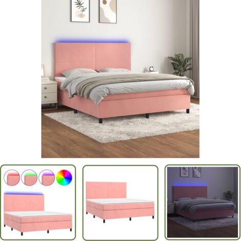 The Living Store Sommier à lattes de lit et matelas LED Rose 180x200 cm Velours - Lit Plateforme - Lit Capitonné - Lit Design - Lit Double - Sommier Tapissier (1/5)