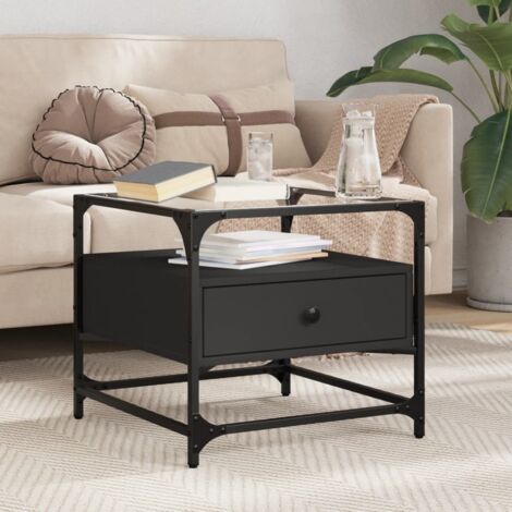 vidaXL Table basse avec dessus en verre noir 50x50x45 cm acier (1/5)