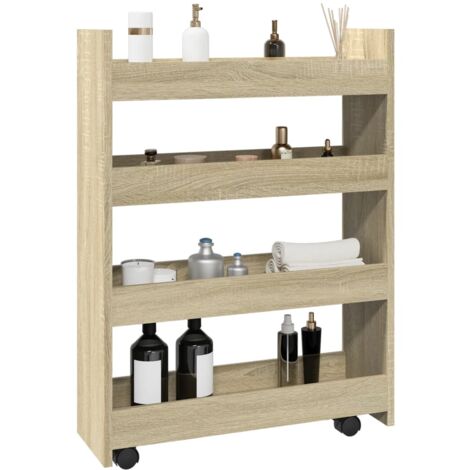 Vidaxl – Chariot de rangement étroit 4 niveaux – Bois d'ingénierie chêne sonoma – Dimensions 60x20x82 cm – Charge max 60 kg – 4 roulettes dont 2 avec freins