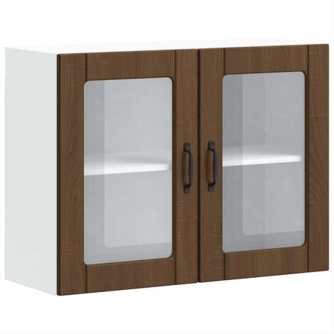 Armoire murale de cuisine et porte en verre Lucca chêne marron vidaXL