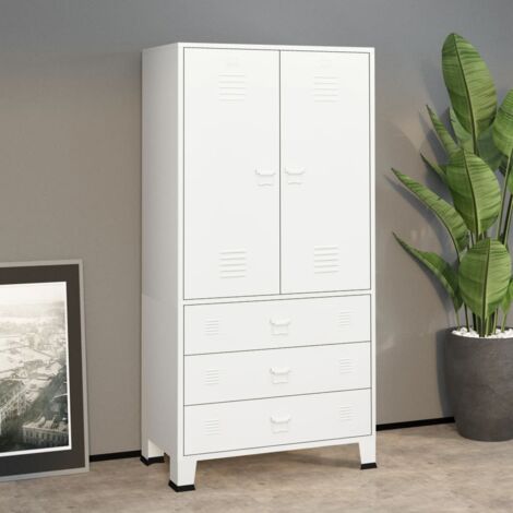 Vidaxl – Garde-robe en métal blanc 90x50x180 cm – 2 étagères et barre de penderie – Solution de rangement industrielle durable (1/5)