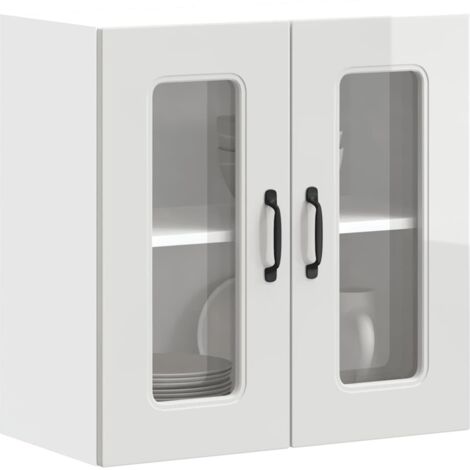 vidaXL Armoire murale de cuisine avec porte vitrée "Kalmar" Bois d'ingénierie blanc brillant (1/5)