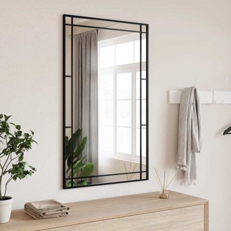 Vidaxl – Miroir mural noir 60x100 cm rectangulaire en verre – Cadre fer enduit de poudre – Film anti-éclatement au dos – Installation facile