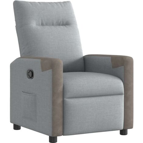 Vidaxl – Fauteuil inclinable gris clair en tissu – Inclinaison manuelle jusqu'à 135° – Accoudoirs rembourrés – Poche latérale pratique (1/6)