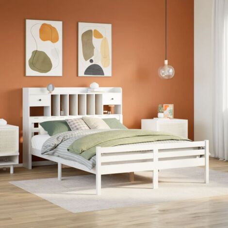 vidaXL Lit bibliothèque sans matelas blanc 150x200 cm bois pin massif (1/5)
