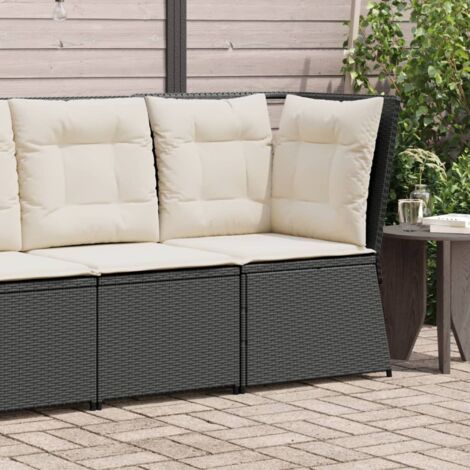 vidaXL Canapé d'angle de jardin avec coussins noir résine tressée
