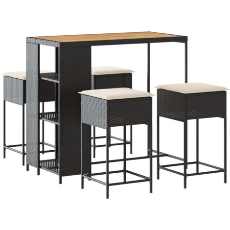 vidaXL Ensemble de bar de jardin 5 pcs avec coussins noir poly rotin