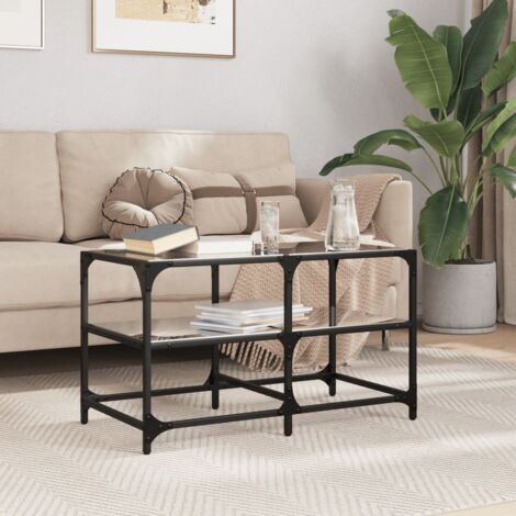 vidaXL Table basse avec dessus en verre noir 78,5x40x45 cm acier (1/5)