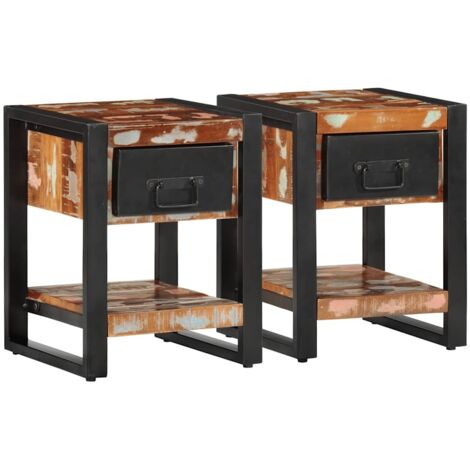 vidaXL Tables de chevet 2 pcs multicolore bois massif de manguier brut