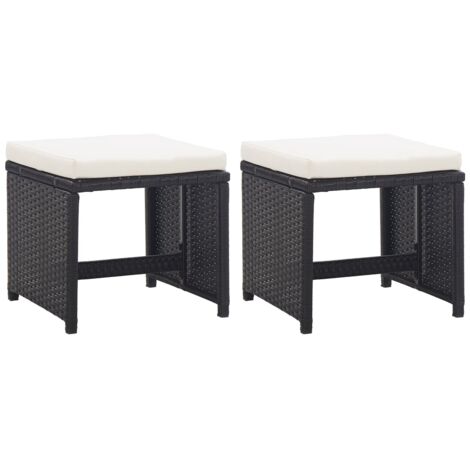 Tabourets de jardin lot de 2 avec coussins Résine tressée Noir vidaXL
